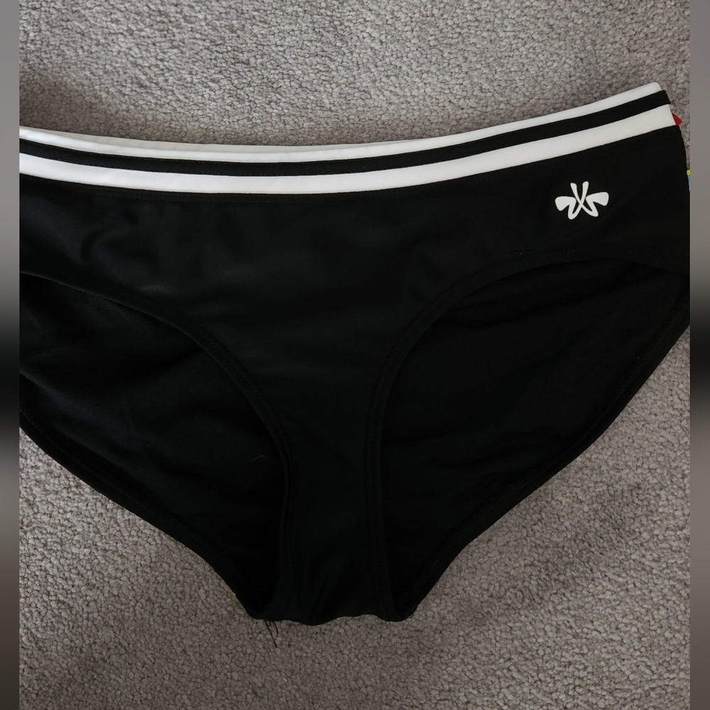 Black Swim Bottoms with White Stripes